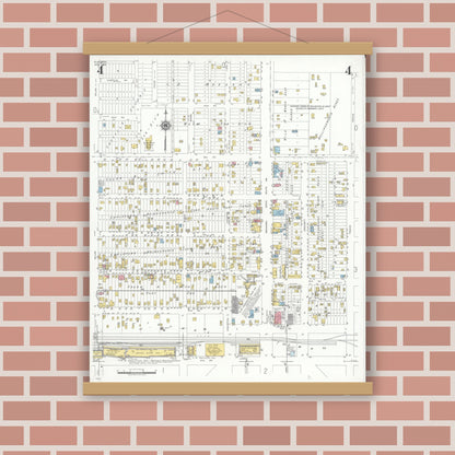 Old map wall art mockup — magnetic wood frame on brick wall — Sanborn Fire Insurance Map from Elsa, Hidalgo County, Texas (1949), Sheet #0004
