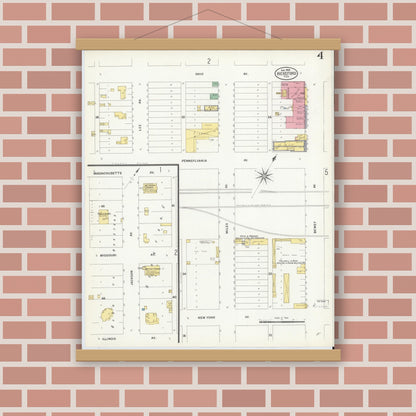 Old map wall art mockup — magnetic wood frame on brick wall — Sanborn Fire Insurance Map from Hereford, Deaf Smith County, Texas (1908), Sheet #0004