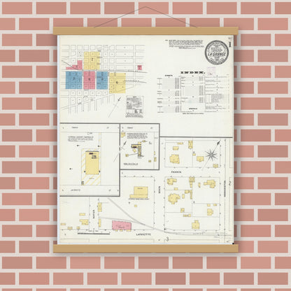 Old map wall art mockup — magnetic wood frame on brick wall — Sanborn Fire Insurance Map from La Grange, Fayette County, Texas (1906) - Complete Map Set