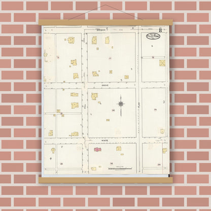 Old map wall art mockup — magnetic wood frame on brick wall — Sanborn Fire Insurance Map from Pilot Point, Denton County, Texas (1940), Sheet #0008