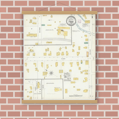Old map wall art mockup — magnetic wood frame on brick wall — Sanborn Fire Insurance Map from Parish, Oswego County, New York (1906) - Complete Map Set