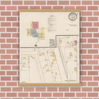 Old map wall art mockup — magnetic wood frame on brick wall — Sanborn Fire Insurance Map from Live Oak, Sutter County, California (1921) - Complete Map Set