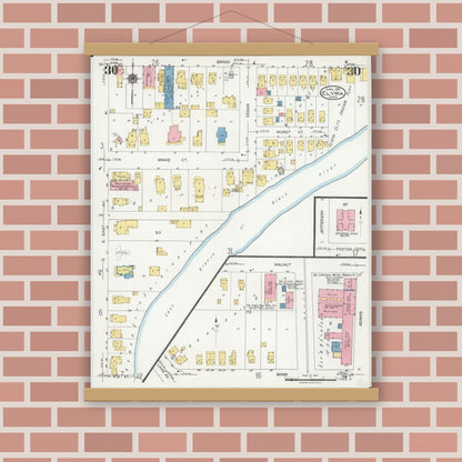 Old map wall art mockup — magnetic wood frame on brick wall — Sanborn Fire Insurance Map from Elyria, Lorain County, Ohio (1925), Sheet #0030