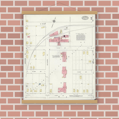 Old map wall art mockup — magnetic wood frame on brick wall — Sanborn Fire Insurance Map from Dixon, Lee County, Illinois (1918), Sheet #0002