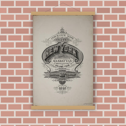 Old map wall art mockup — magnetic wood frame on brick wall — Sanborn Fire Insurance Map from New York, Bronx, Manhattan, New York (1910), Sheet #0001