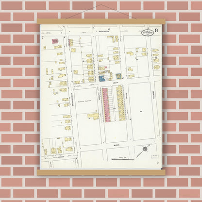 Old map wall art mockup — magnetic wood frame on brick wall — Sanborn Fire Insurance Map from Riverside, Burlington County, New Jersey (1911), Sheet #0008