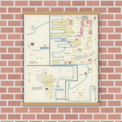 Old map wall art mockup — magnetic wood frame on brick wall — Sanborn Fire Insurance Map from New Bern, Craven County, North Carolina (1913), Sheet #0002