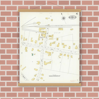 Old map wall art mockup — magnetic wood frame on brick wall — Sanborn Fire Insurance Map from North Brookfield, Worcester County, Massachusetts (1906), Sheet #0004