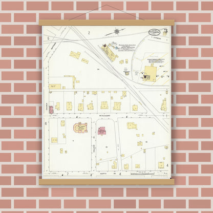Old map wall art mockup — magnetic wood frame on brick wall — Sanborn Fire Insurance Map from Pittsburg, Camp County, Texas (1911), Sheet #0003