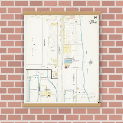 Old map wall art mockup — magnetic wood frame on brick wall — Sanborn Fire Insurance Map from Keokuk, Lee County, Iowa (1888), Sheet #0016