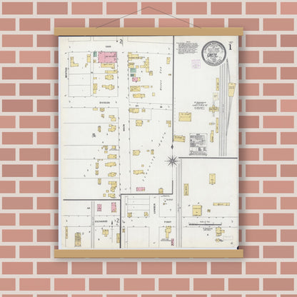 Old map wall art mockup — magnetic wood frame on brick wall — Sanborn Fire Insurance Map from Crete, Will County, Illinois (1907) - Complete Map Set