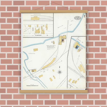Old map wall art mockup — magnetic wood frame on brick wall — Sanborn Fire Insurance Map from Munising, Alger County, Michigan (1906), Sheet #0007