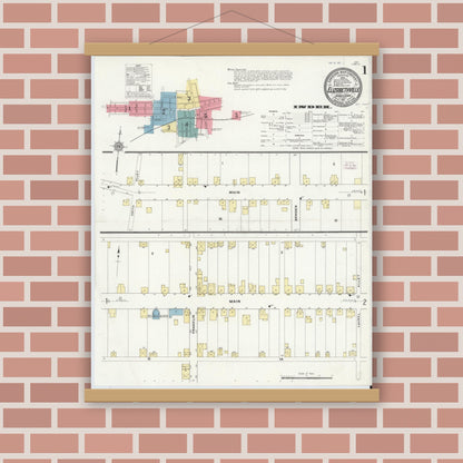 Old map wall art mockup — magnetic wood frame on brick wall — Sanborn Fire Insurance Map from Elizabethville, Dauphin County, Pennsylvania (1911), Sheet #0001