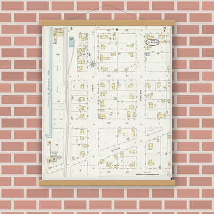 Old map wall art mockup — magnetic wood frame on brick wall — Sanborn Fire Insurance Map from Lockport, Will County, Illinois (1897), Sheet #0007