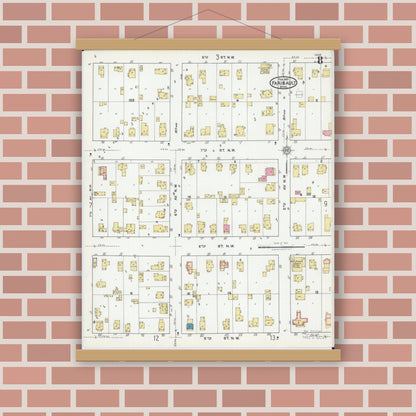 Old map wall art mockup — magnetic wood frame on brick wall — Sanborn Fire Insurance Map from Faribault, Rice County, Minnesota (1921), Sheet #0008