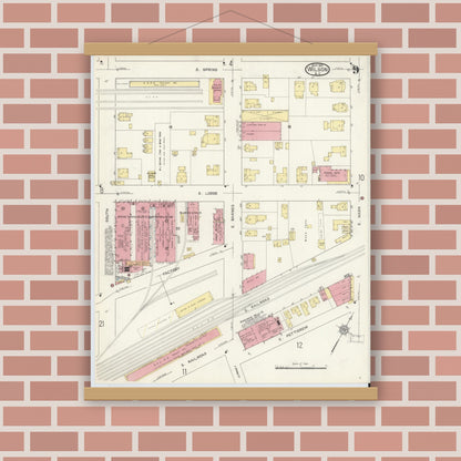 Old map wall art mockup — magnetic wood frame on brick wall — Sanborn Fire Insurance Map from Wilson, Wilson County, North Carolina (1913), Sheet #0009