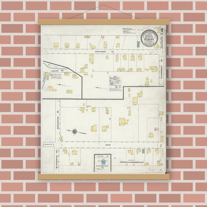Old map wall art mockup — magnetic wood frame on brick wall — Sanborn Fire Insurance Map from Asbury, Warren County, New Jersey (1909) - Complete Map Set