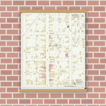 Old map wall art mockup — magnetic wood frame on brick wall — Sanborn Fire Insurance Map from Winchester, Adams County, Ohio (1912), Sheet #0002