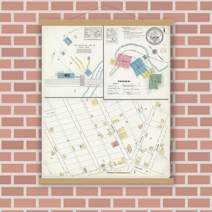 Old map wall art mockup — magnetic wood frame on brick wall — Sanborn Fire Insurance Map from Yukon, Westmoreland County, Pennsylvania (1916) - Complete Map Set