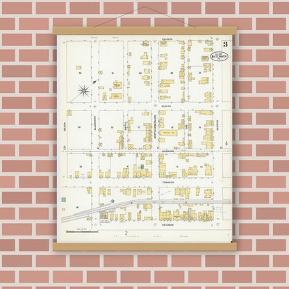 Old map wall art mockup — magnetic wood frame on brick wall — Sanborn Fire Insurance Map from White Haven, Luzerne County, Pennsylvania (1903), Sheet #0003
