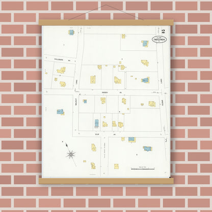 Old map wall art mockup — magnetic wood frame on brick wall — Sanborn Fire Insurance Map from Swarthmore, Delaware County, Pennsylvania (1909), Sheet #0002