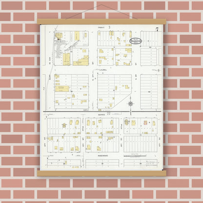 Old map wall art mockup — magnetic wood frame on brick wall — Sanborn Fire Insurance Map from Brainerd, Crow Wing County, Minnesota (1917), Sheet #0007
