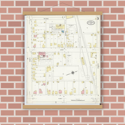 Old map wall art mockup — magnetic wood frame on brick wall — Sanborn Fire Insurance Map from Hillsboro, Highland County, Ohio (1911), Sheet #0003