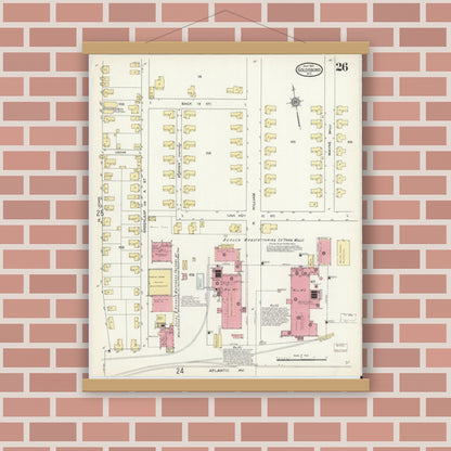 Old map wall art mockup — magnetic wood frame on brick wall — Sanborn Fire Insurance Map from Goldsboro, Wayne County, North Carolina (1913), Sheet #0026