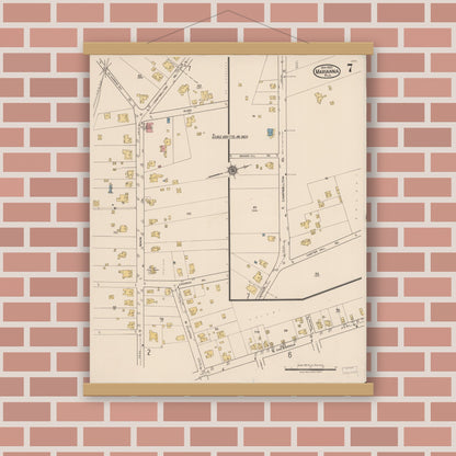 Old map wall art mockup — magnetic wood frame on brick wall — Sanborn Fire Insurance Map from Marianna, Jackson County, Florida (1922), Sheet #0007