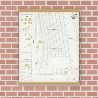 Old map wall art mockup — magnetic wood frame on brick wall — Sanborn Fire Insurance Map from Oconto, Oconto County, Wisconsin (1904), Sheet #0008