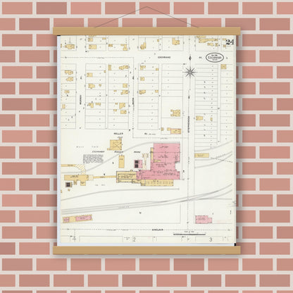 Old map wall art mockup — magnetic wood frame on brick wall — Sanborn Fire Insurance Map from Escanaba, Delta County, Michigan (1906), Sheet #0024
