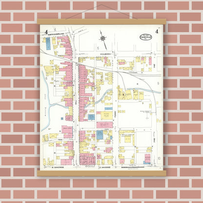 Old map wall art mockup — magnetic wood frame on brick wall — Sanborn Fire Insurance Map from Danville, Montour County, Pennsylvania (1923), Sheet #0004