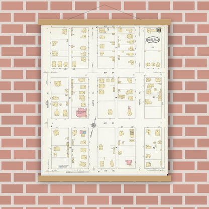 Old map wall art mockup — magnetic wood frame on brick wall — Sanborn Fire Insurance Map from Wichita Falls, Wichita County, Texas (1912), Sheet #0010