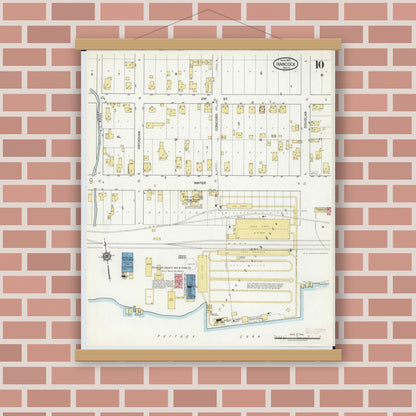 Old map wall art mockup — magnetic wood frame on brick wall — Sanborn Fire Insurance Map from Hancock, Houghton County, Michigan (1917), Sheet #0010