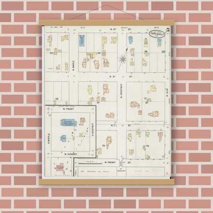 Old map wall art mockup — magnetic wood frame on brick wall — Sanborn Fire Insurance Map from Faribault, Rice County, Minnesota (1889), Sheet #0005