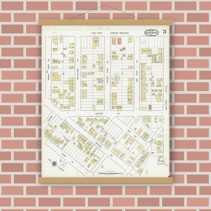 Old map wall art mockup — magnetic wood frame on brick wall — Sanborn Fire Insurance Map from Keansburg, Monmouth County, New Jersey (1918), Sheet #0003