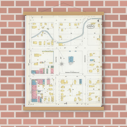 Old map wall art mockup — magnetic wood frame on brick wall — Sanborn Fire Insurance Map from Lockport, Will County, Illinois (1902), Sheet #0004