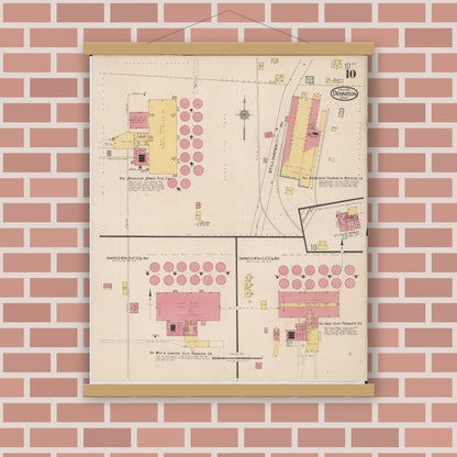 Old map wall art mockup — magnetic wood frame on brick wall — Sanborn Fire Insurance Map from Dennison, Tuscarawas County, Ohio (1921), Sheet #0010