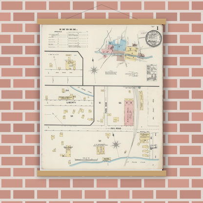 Old map wall art mockup — magnetic wood frame on brick wall — Sanborn Fire Insurance Map from Adams, Jefferson County, New York (1890) - Complete Map Set