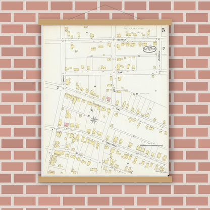 Old map wall art mockup — magnetic wood frame on brick wall — Sanborn Fire Insurance Map from Pittston, Luzerne County, Pennsylvania (1896), Sheet #0005