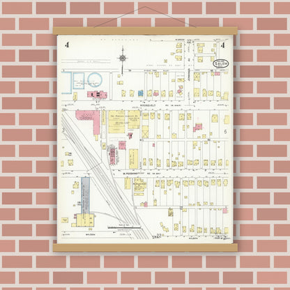 Old map wall art mockup — magnetic wood frame on brick wall — Sanborn Fire Insurance Map from Salem, Columbiana County, Ohio (1926), Sheet #0004