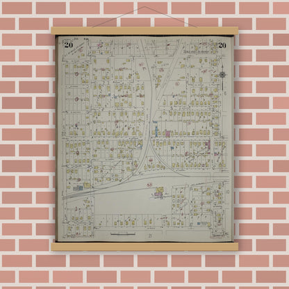 Old map wall art mockup — magnetic wood frame on brick wall — Sanborn Fire Insurance Map from Herrin, Williamson County, Illinois (1947), Sheet #0020