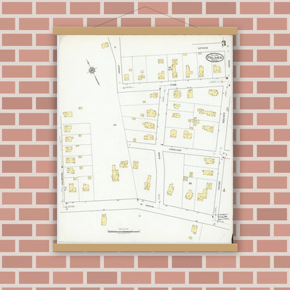 Old map wall art mockup — magnetic wood frame on brick wall — Sanborn Fire Insurance Map from Palmer, Hampden County, Massachusetts (1918), Sheet #0003