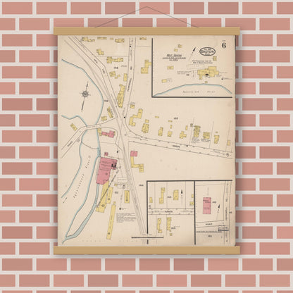 Old map wall art mockup — magnetic wood frame on brick wall — Sanborn Fire Insurance Map from Groton, Middlesex County, Massachusetts (1921), Sheet #0006