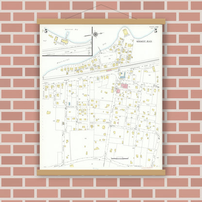 Old map wall art mockup — magnetic wood frame on brick wall — Sanborn Fire Insurance Map from Bourne, Barnstable County, Massachusetts (1941), Sheet #0005