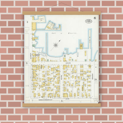 Old map wall art mockup — magnetic wood frame on brick wall — Sanborn Fire Insurance Map from Key West, Monroe County, Florida (1899), Sheet #0006