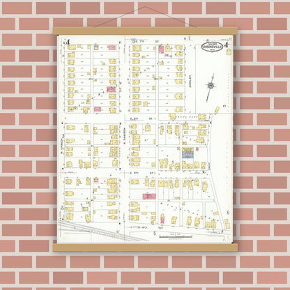 Old map wall art mockup — magnetic wood frame on brick wall — Sanborn Fire Insurance Map from Uhrichsville, Tuscarawas County, Ohio (1923), Sheet #0004