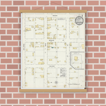 Old map wall art mockup — magnetic wood frame on brick wall — Sanborn Fire Insurance Map from Michigamme, Marquette County, Michigan (1892) - Complete Map Set