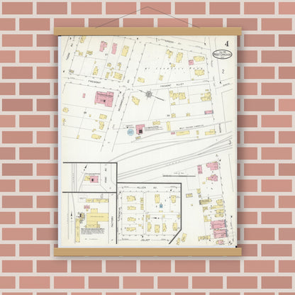 Old map wall art mockup — magnetic wood frame on brick wall — Sanborn Fire Insurance Map from West Chicago, Du Page County, Illinois (1912), Sheet #0004