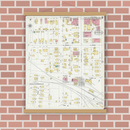 Old map wall art mockup — magnetic wood frame on brick wall — Sanborn Fire Insurance Map from Mount Vernon, Jefferson County, Illinois (1902), Sheet #0004